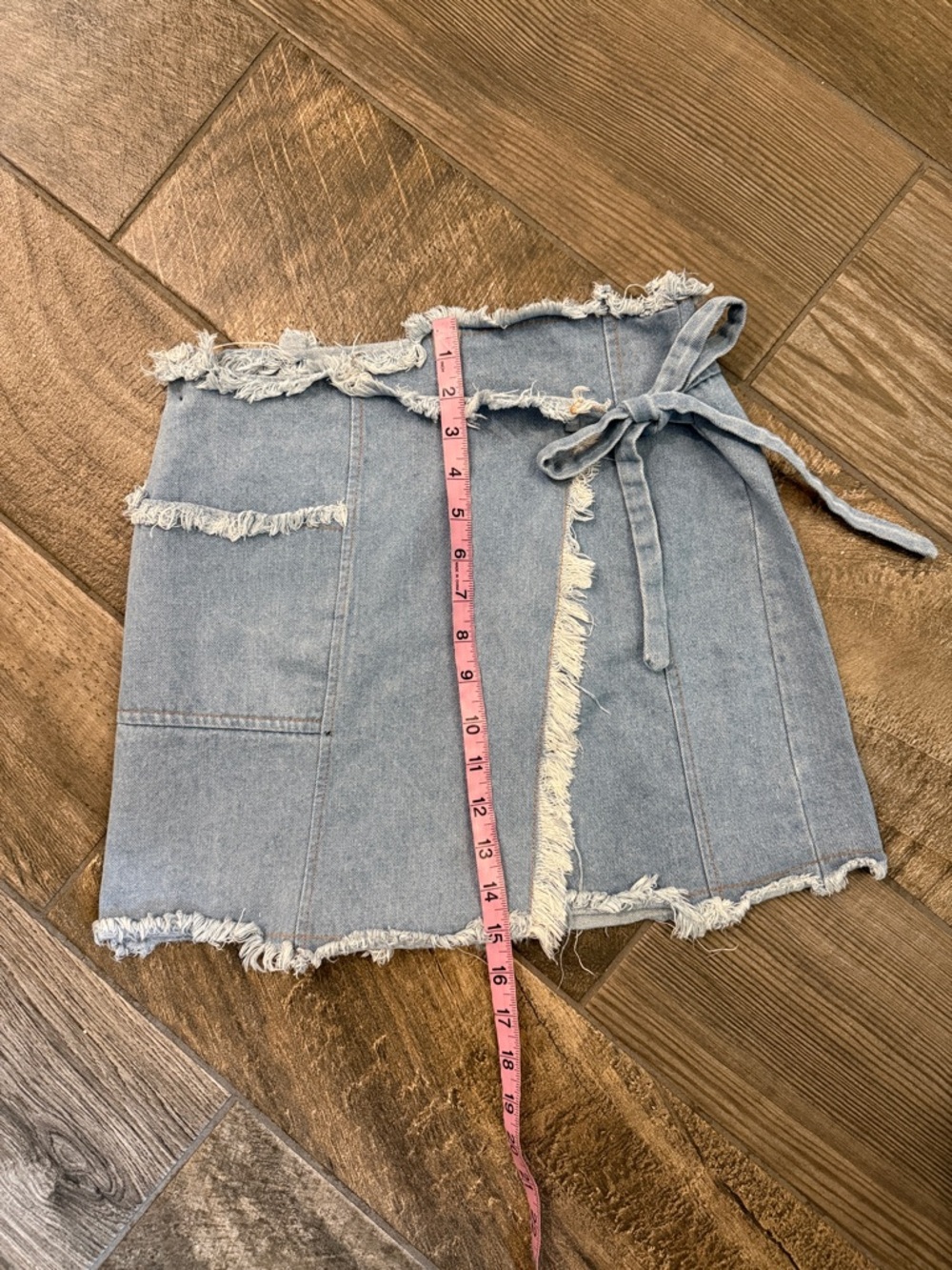 Loveriche Denim Wrap Skirt Small Light Wash Frayed Raw Hem Mini Boho Festival - Picture 6 of 8